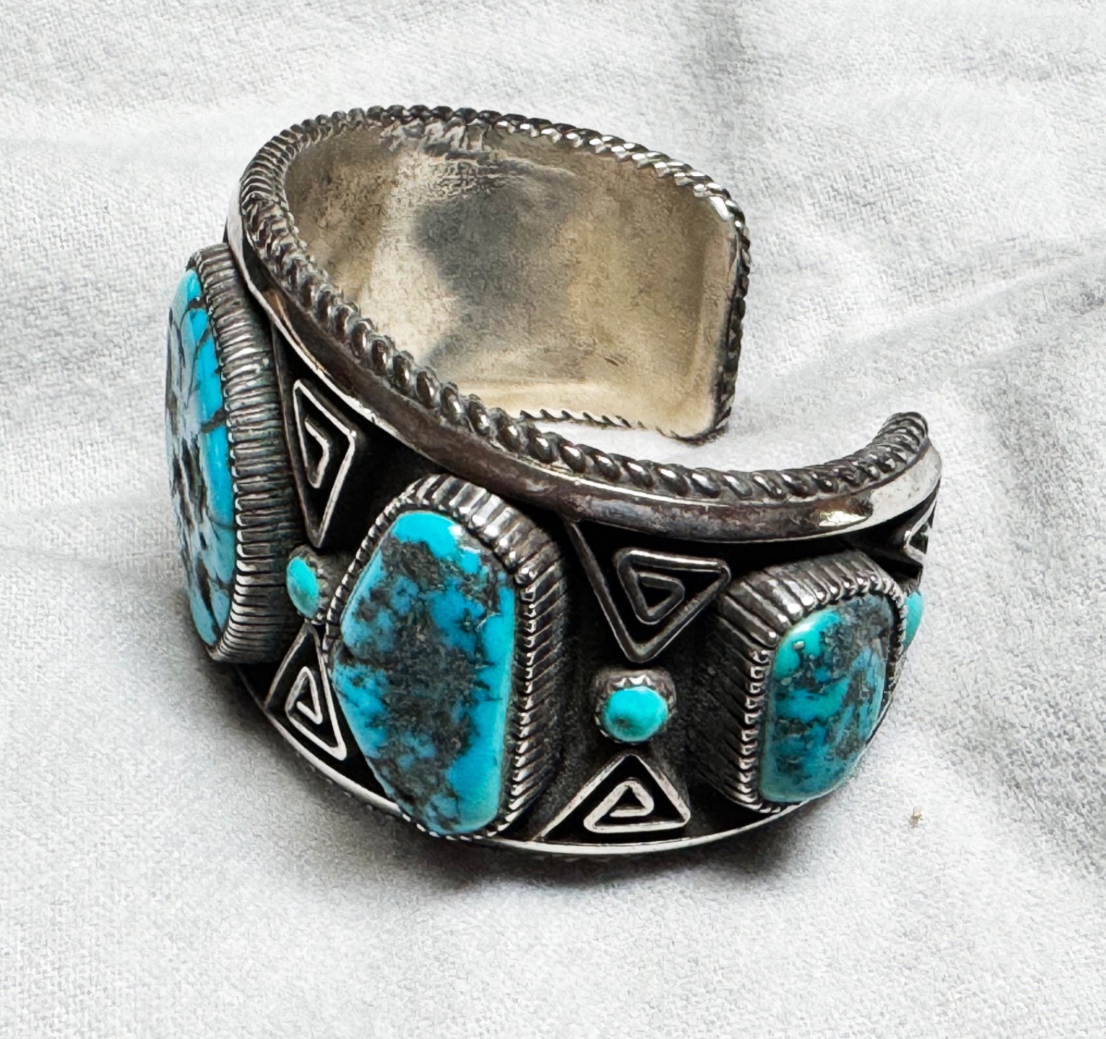 Substantial Large Sterling Turquoise Cuff Bracele… - image 3