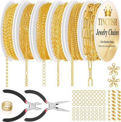 Gold Necklace Chain for Jewelry Making Kit 6 Style Stainless Steel DIY Jewelry