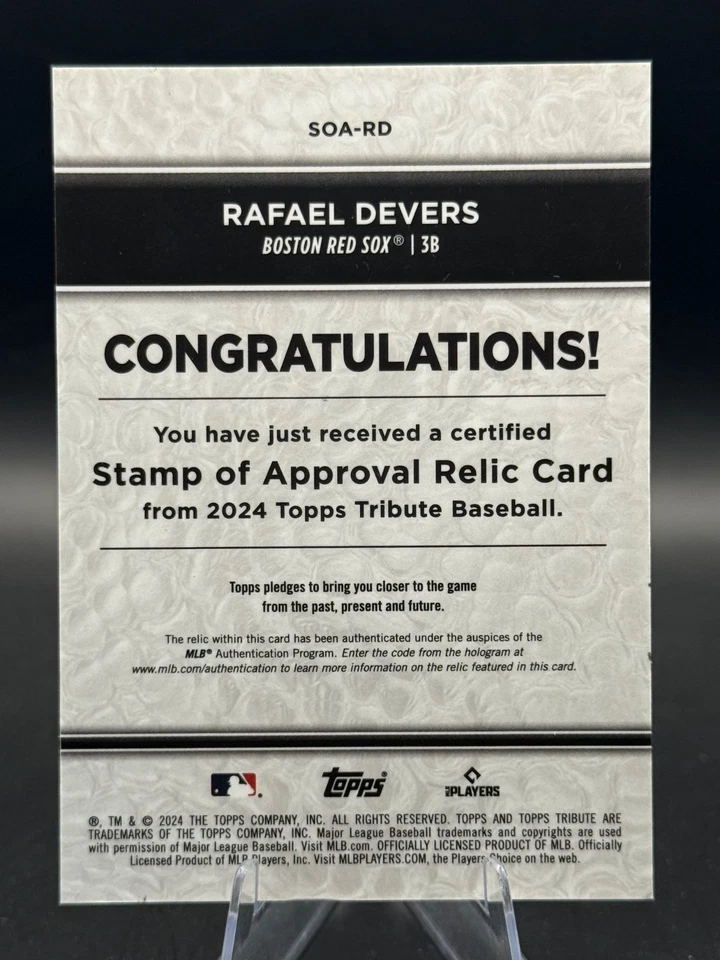 2024 Topps Tribute - Stamp of Approval Relics Rafael Devers #SOA-RD 1/1 (MEM) - Image 2 of 2