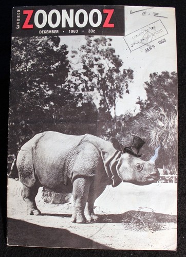 Walt Disney Studio Library 1963 ZOONOOZ Magazine Rhinoceros + Art San Diego Zoo