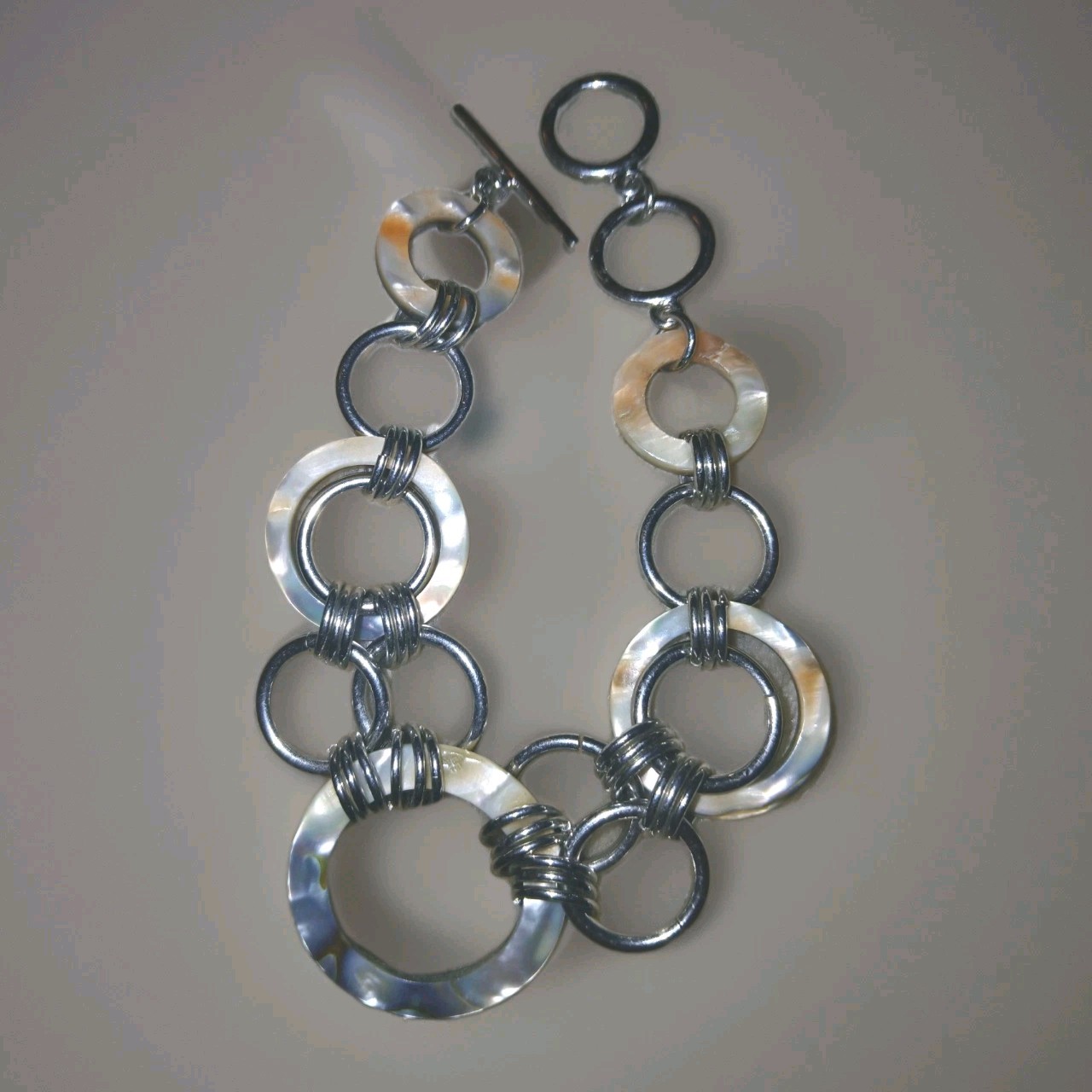 Vintage Shell Round Link Chain Statement Bracelet… - image 4