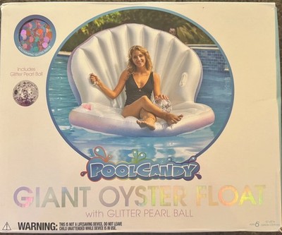 Pool Candy Giant Oyster Shell Lounge Pool Float & Glitter Pearl Beach Ball NWB