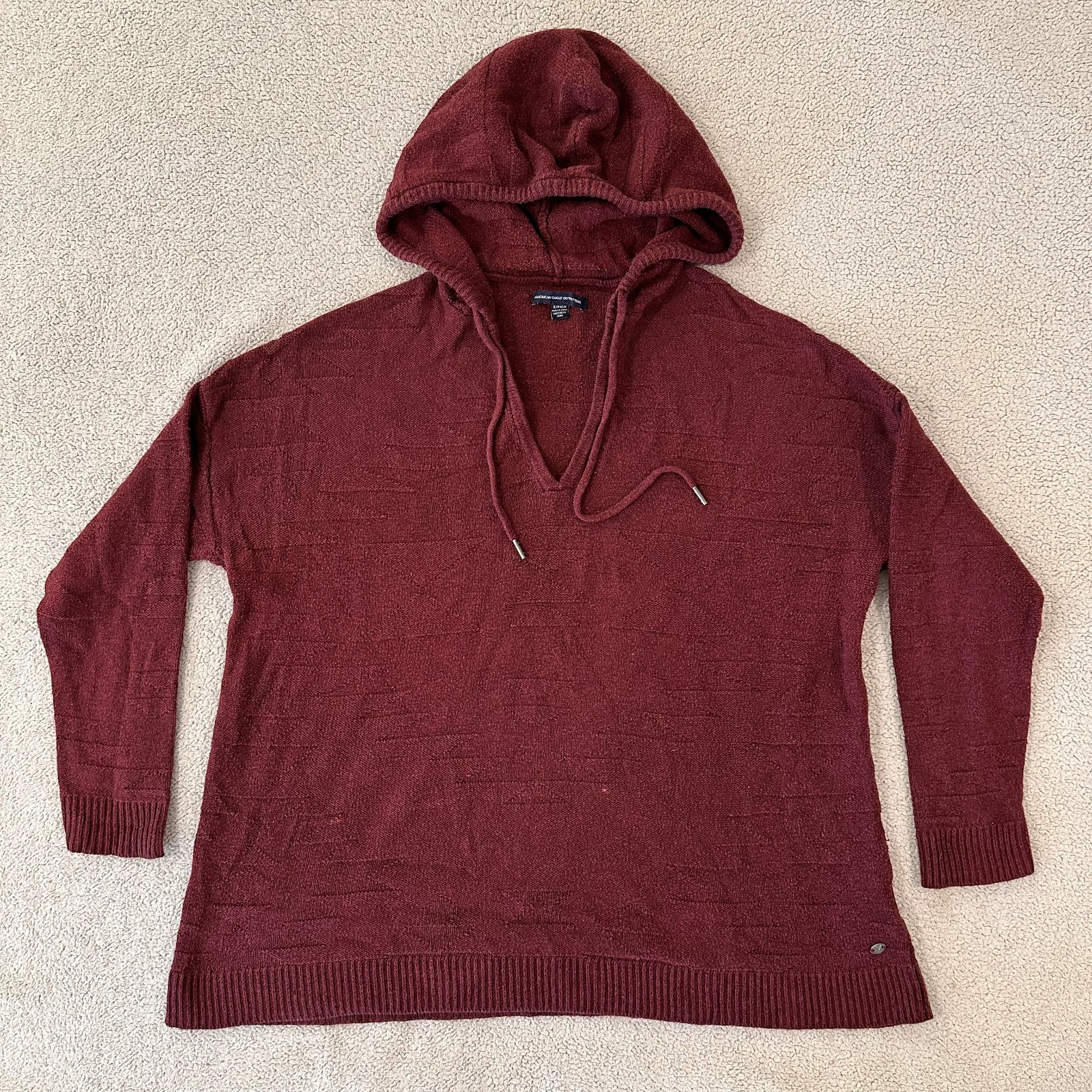 American Eagle Wool Blend Hooded Pullover Sweater Maroon Women's Size Small
