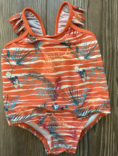 Girls Orange Striped Ruffle One Piece Swimsuit Disney Mickey Mouse 6/9 mo