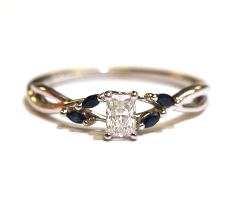 18k white gold LAB GROWN .43CT Radiant diamond engagement ring 3.8g sapphire 11