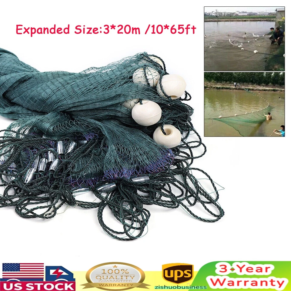 Schleppnetz Geldbörse Seine 10x 65FT Netz mit Schwimmern Sinker Angeln Schleppköder Netze Nylon