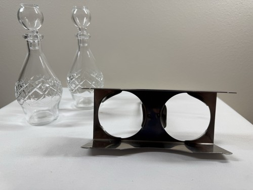 Vintage Glass Oil And Vinegar Cruet Set/Stainless Steel Stand- MADE IN CROATIA - Picture 7 of 24