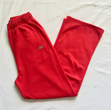 Alo Women's Red Fleece Cotton Sweatpants L Pockets Elastic Waist Drawstring