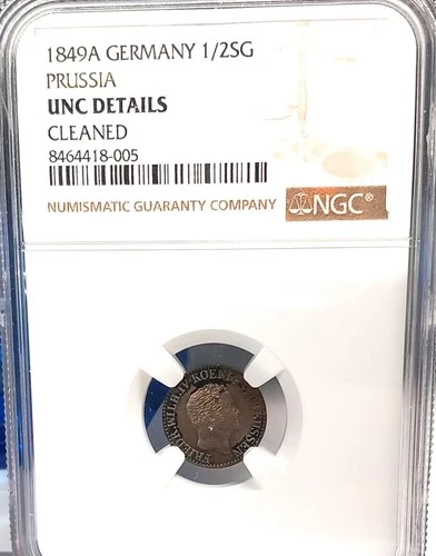 GERMANY PRUSSIA 1849A 1/2 S/GROSCHEN NGC UNC DETAILS