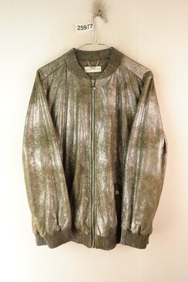 Judith Williams Womans Metallic Distressed Zip Bomber Jacket Size 44 cropped