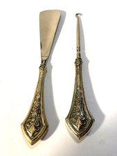 VINTAGE WEBSTER STERLING SILVER HANDLED SHOEHORN  BOOT HOOK 8.75"  7.75"