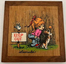 Vintage Keep Out Kid with Kitten Leonard Hand Painted Wood Decor - Pre-Owned