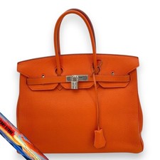 Borsa Hermes Birkin 35 Togo arancione argento hardware da donna