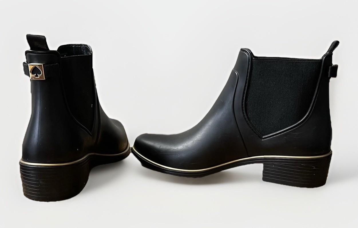 kate spade new york Solstice Black Waterproof Chelsea Ankle Boots PVC Textile