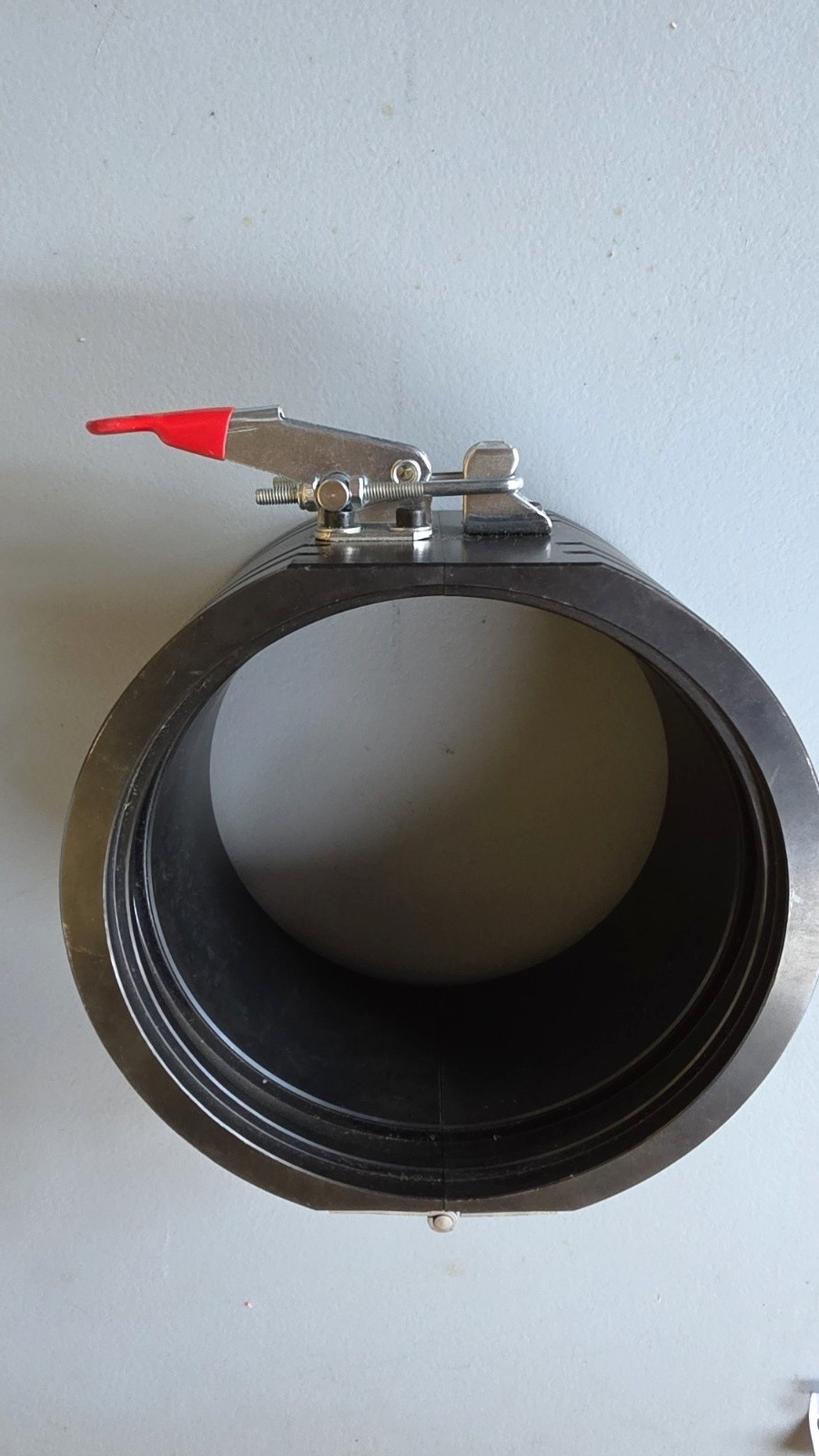 Black Clamp-On Pipe/Duct Coupling Adapter Connector, Toggle Latch Red Handle