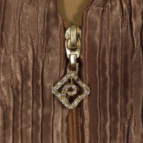 Joseph Ribkoff Veston Jacket Size 10 Half Zip Pleated Metallic Gold 32849 - Picture 8 of 12