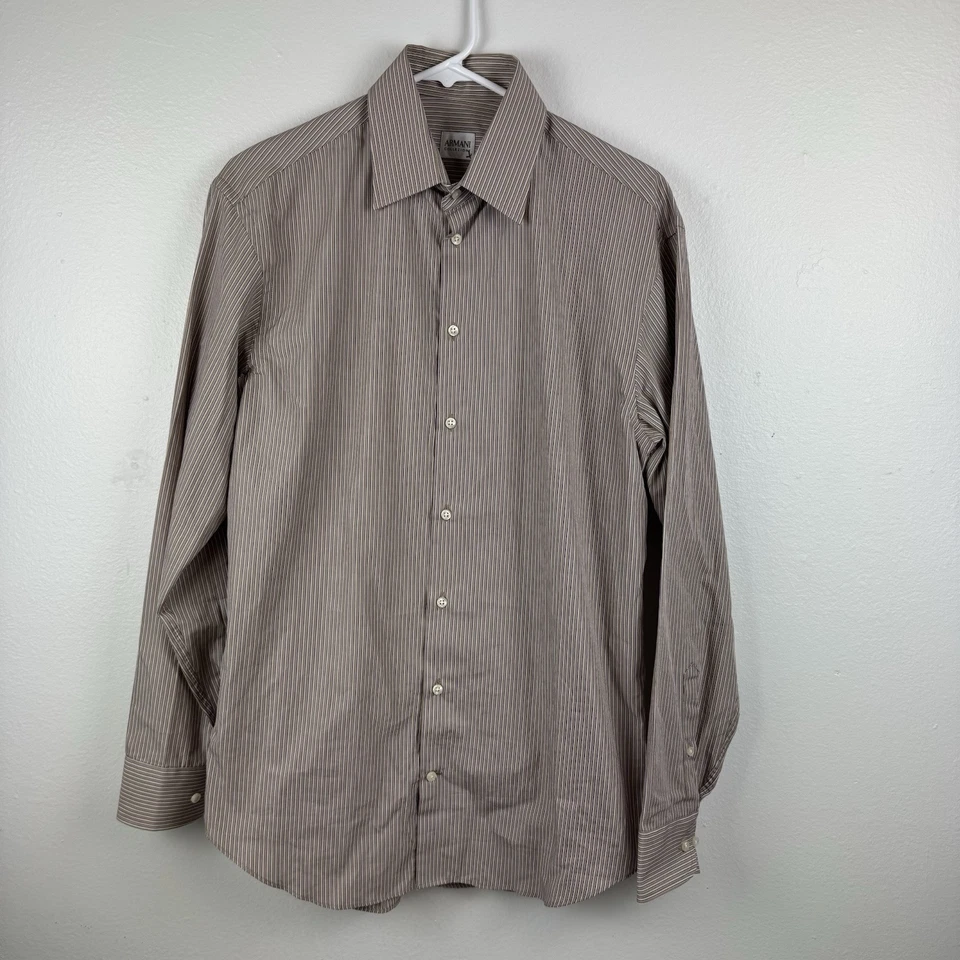 Camisa ARMANI COLLEZIONI Para Hombres Manga Larga Botón Dorado/Púrpura/Blanco 38-15R Foto 2 de 4