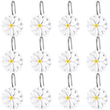 12 PCS Daisy Flower Shower Curtain Hooks Floral Decorative Curtain Hanger Rin...