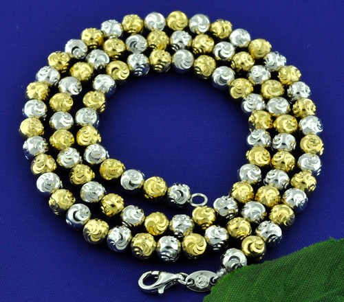 18K 2 tone Gold Bead Necklace Chain 