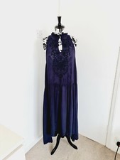 MANGO Embroidered summer dress Navy blue Size 8 VGC