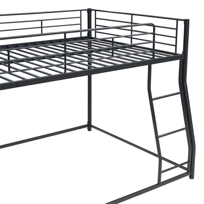 Full XL over Queen Black Metal Floor Bunk Bed Heavy Duty Bed Frames Kids Adult  - Image 3 of 4