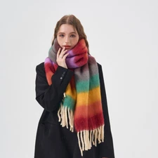 Women's Warm Thick Stripe Long Scarf Comfort Soft Shawl Wraps for Cold Weather