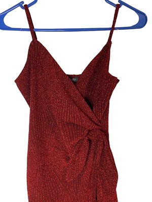 Lily Rose Red Shimmer Knotted Side Wrap Fitted Cocktail Dress Size XS Hoco Hoco