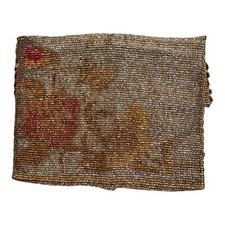 Vintage Victorian Flapper Glass Hand-Beaded Floral Gold Evening Clutch Bag READ