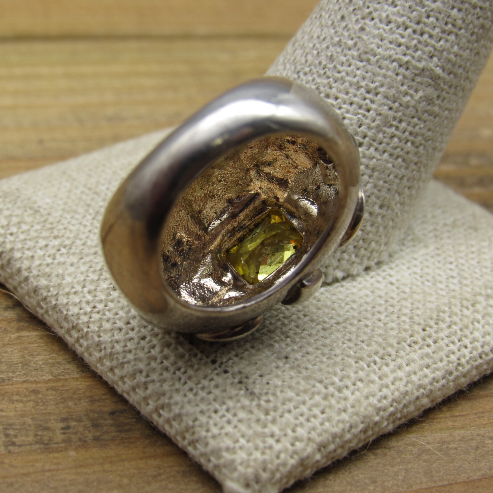 Vintage Sterling Silver Ring Rectangle Synthetic … - image 5