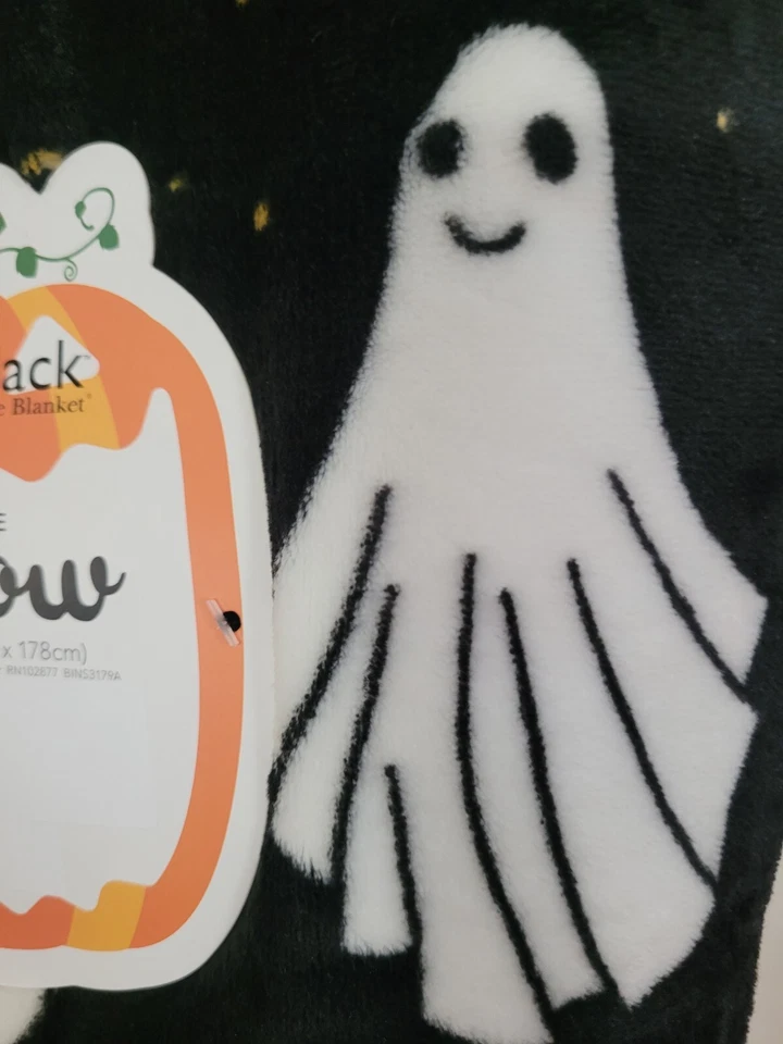 Manta Berkshire Halloween NUEVA CON ETIQUETAS 50”X 70” Negra Cadera Genial Fantasmas Felices Foto 4 de 4