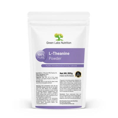 GREEN LABS NUTRITION L-Theanine Pure Powder – High Purity for Stress, Relaxation, Calm, Focus Support