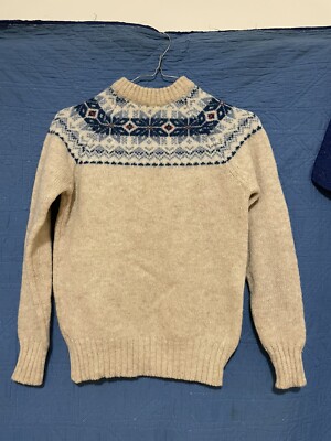vintage pure wool woolmark 34 blue geometric sweater pullover