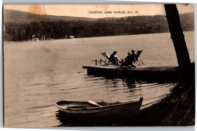 Idlepine, Lake Fairlee Ely VT Relaxing on Dock, Rowboat c1942 Vtg Postcard R22