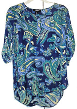 Nine West navy blue paisley tunic style top size M