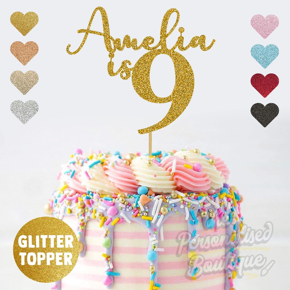 Personalised Custom Glitter Cake Topper, is Nine Ninth 9th Birthday Girls  Boys | eBay