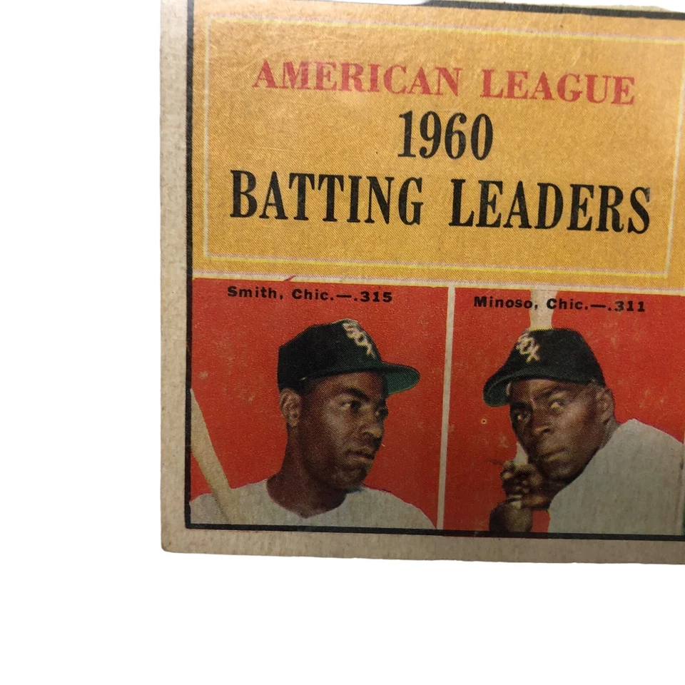 1961 Topps Liga Americana 1960 Líderes de Bateo # 42 Smith Minoso Runnels Foto 3 de 4