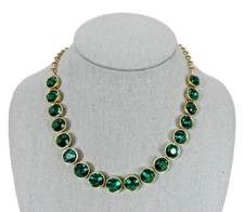 J Crew Georgian Riviere Necklace Anna Wintour Brulee Emerald Green Collet Vtg