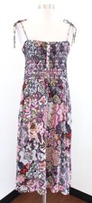 Ann Taylor Loft Multi Color Geometric Print Smocked Tie Strap Midi Dress PM MP