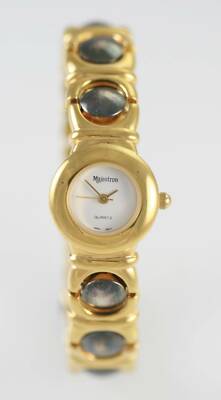 Majestron White Womens Stainless Steel Gold Gunmetal Quartz Battery Watch