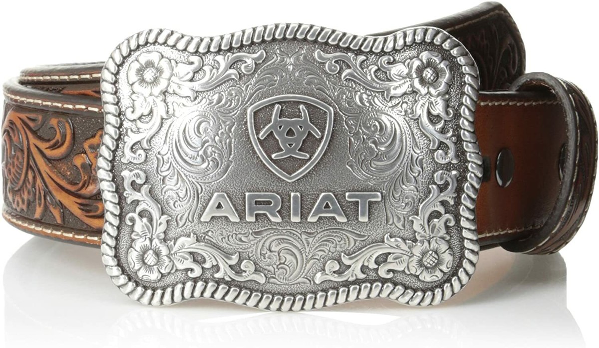Ariat Western Leather Belt with decorative silver buckle, L MF Western Ariat Boys Western Tooled Belt Style A1300208 main image 4