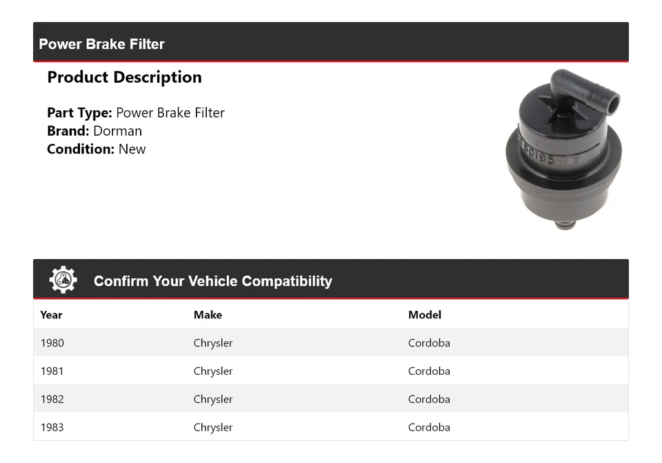 For 1980-1983 Chrysler Cordoba Dorman Power Brake Filter 1981 1982 - Image 2 of 4