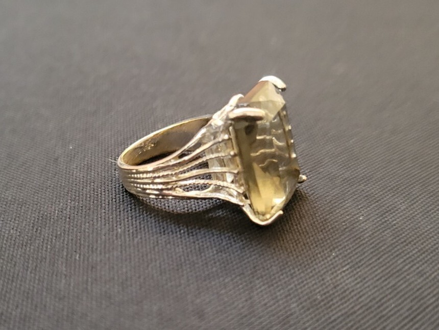 MidCentury Pure Silver Plate Glass Solitaire Ring Gem