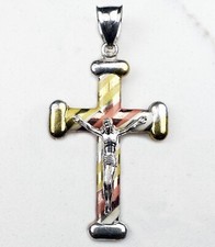 925 Sterling Trio Color Silver Jesus Crucifix Cross Charm Pendant 06