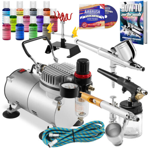 Cake Airbrush Decorating Kit - 3 Airbrushes, Compressor and 12 Chefmaster Colors - Photo 1 sur 7