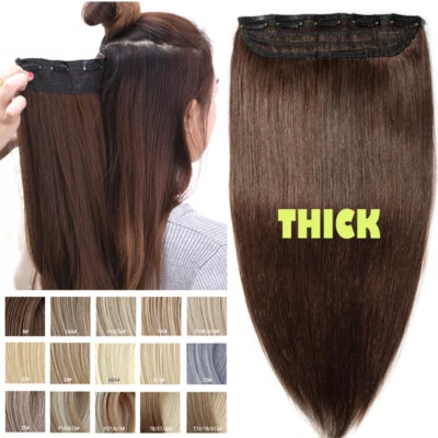 120G THICK Top One Piece Clip in Real Remy Human Hair Extension 3/4 Full Head UK