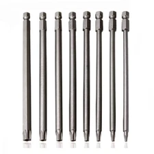 8PCS 100mm S2 Steel Torx Security Head Screwdriver Drill Set 1/4 Inch Hex Sha...