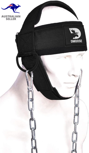 Neck Harness for Weight Training & Injury Recovery, Long Steel Chain and D-Rings - Picture 11 of 12