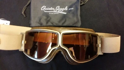 Motorradbrille Aviator T2 mit 2 Satz Gläsern klar + braun Rahmen Gold