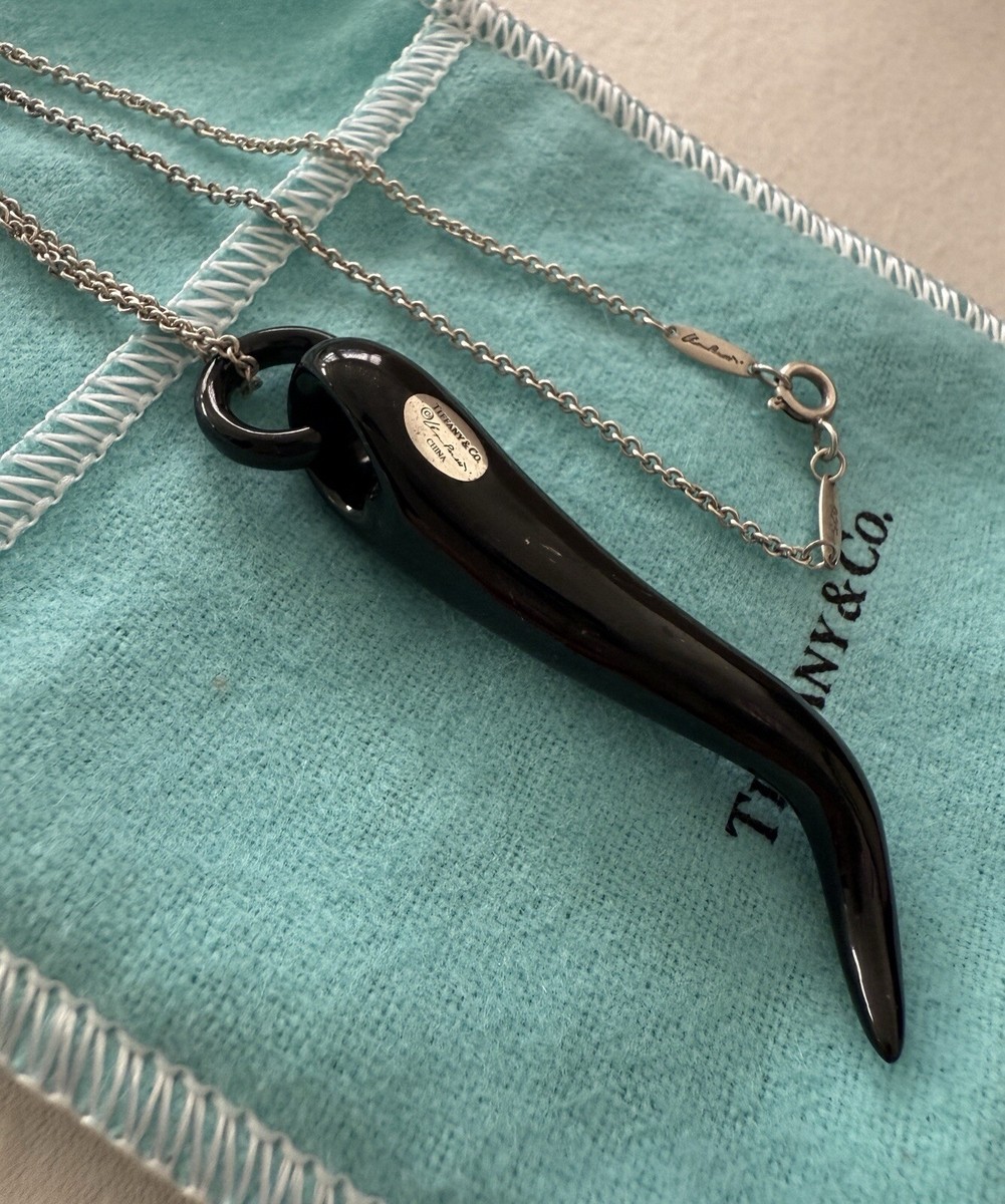 Tiffany & Co Elsa Peretti LG Black Jade Italian Horn Cornicello