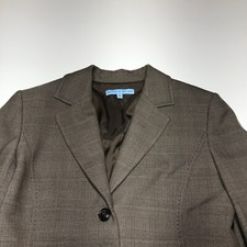 Antonio Melani Blazer Jacket Womens Size 8 Brown Plaid Pleated Hem Career Basics